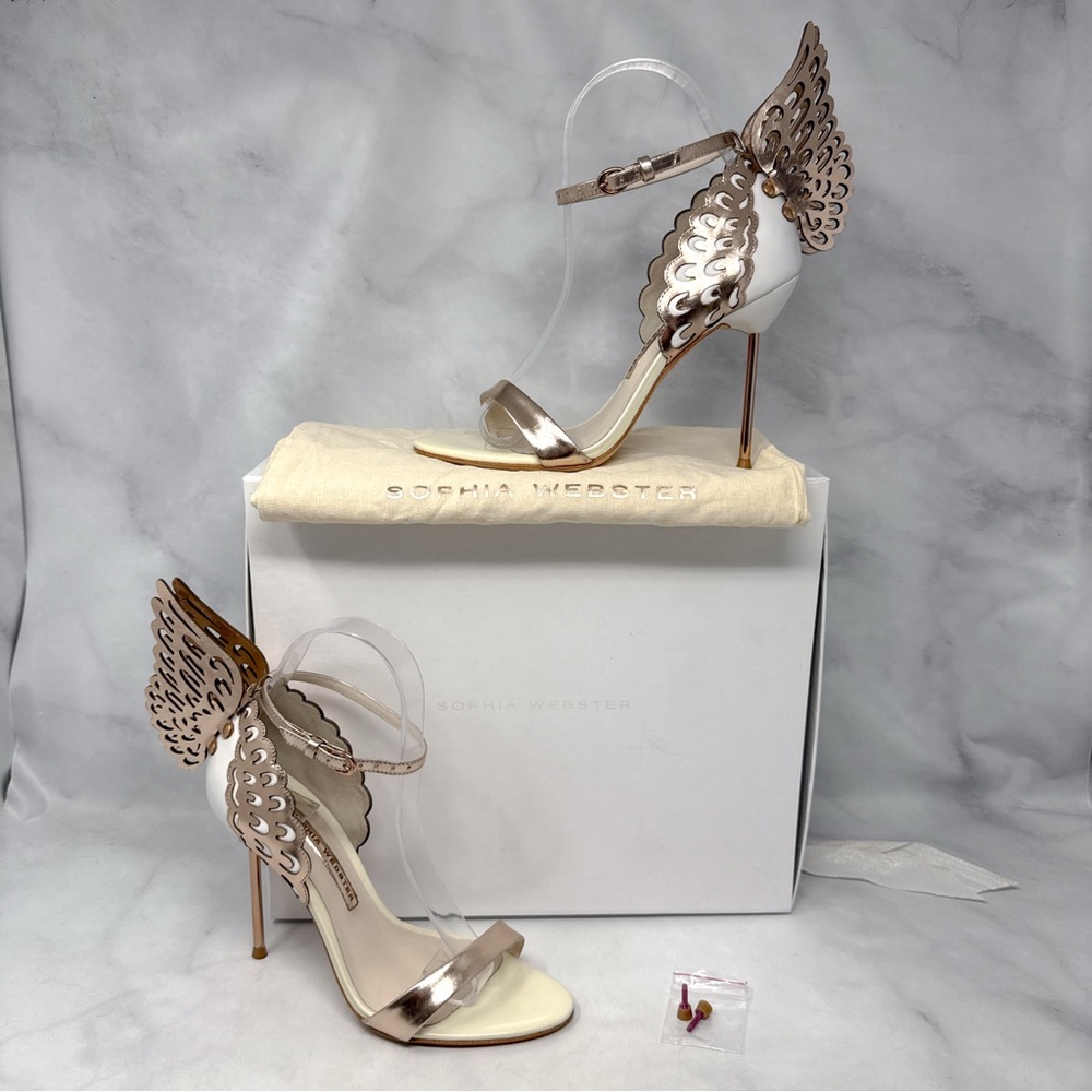 Sophia Webster Evangeline Butterfly Angel Wing Rose Gold Leather Sandal Heels 37 - Picture 3 of 16